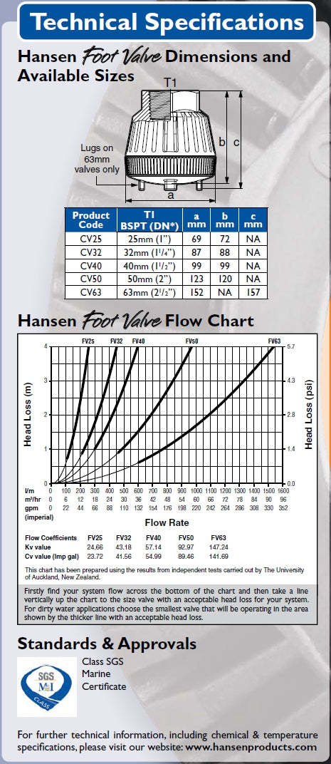 Hansen 1 1/4" Diaphragm Foot valve