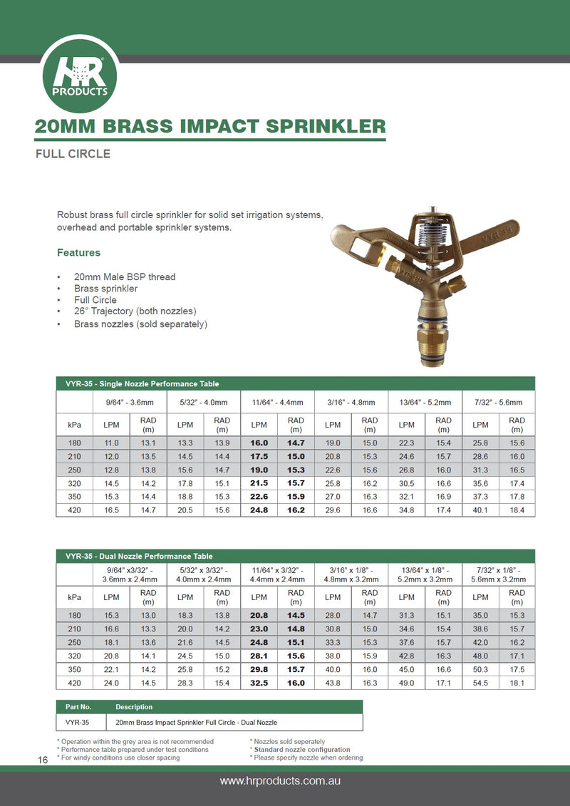 VYR Brass 3/4" Full Circle Impact Sprinkler