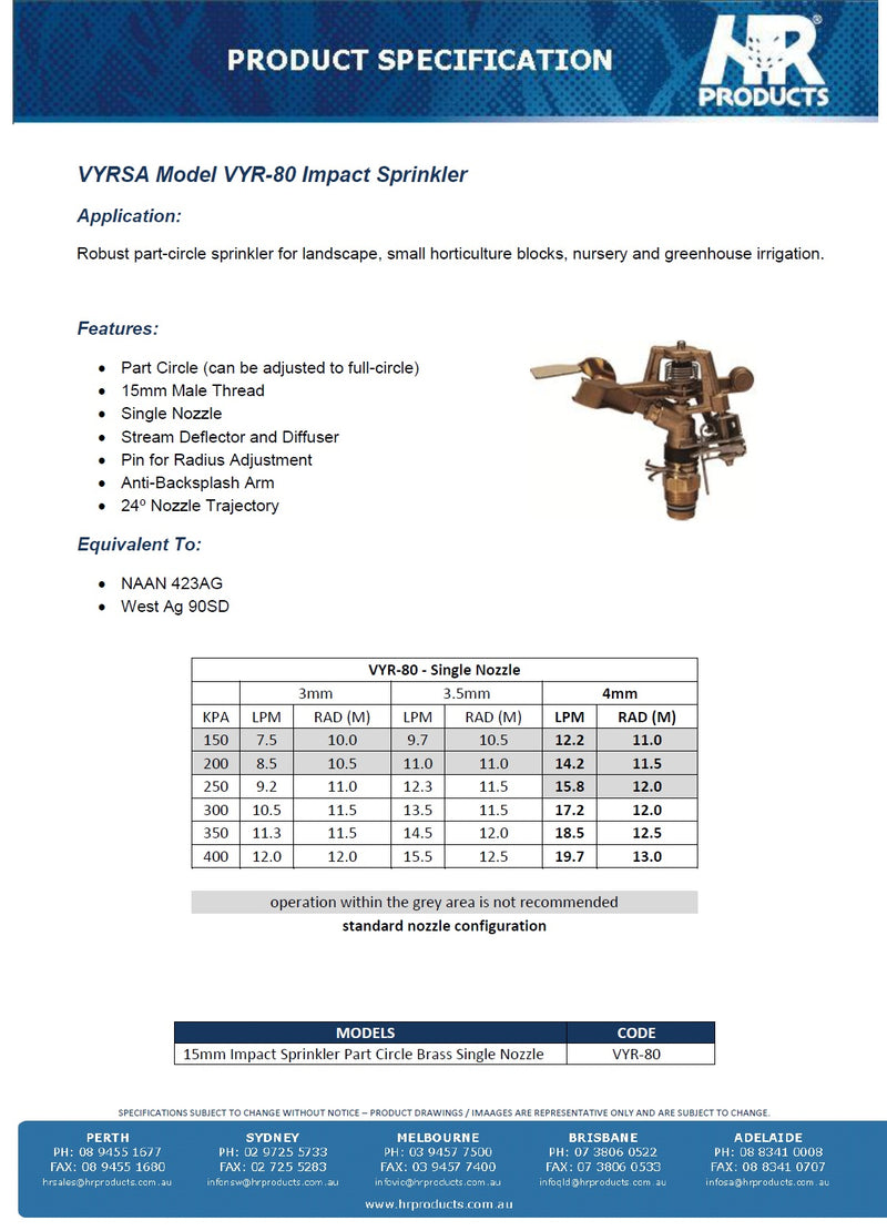 VYR Brass 1/2" Adjustable Impact Sprinkler