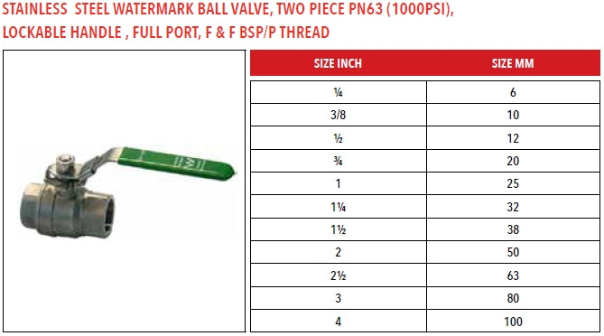 1 1/2" 304 Stainless Steel Watermarked Ball Valve