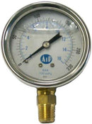 63mm Liquid Filled 1/4" Bottom Entry Pressure Gauge 600psi