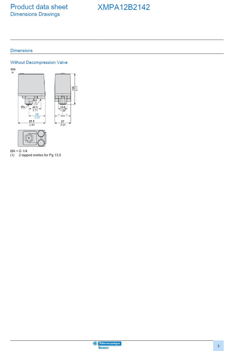 Telemecanique Pressure Switch 120kpa - 1200kpa 240v