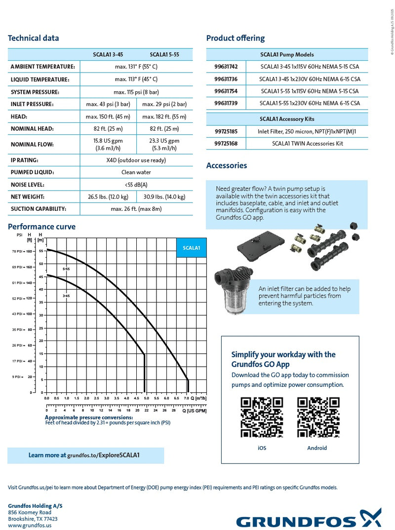 Grundfos Scala1 3-45 .58kw Pressure System