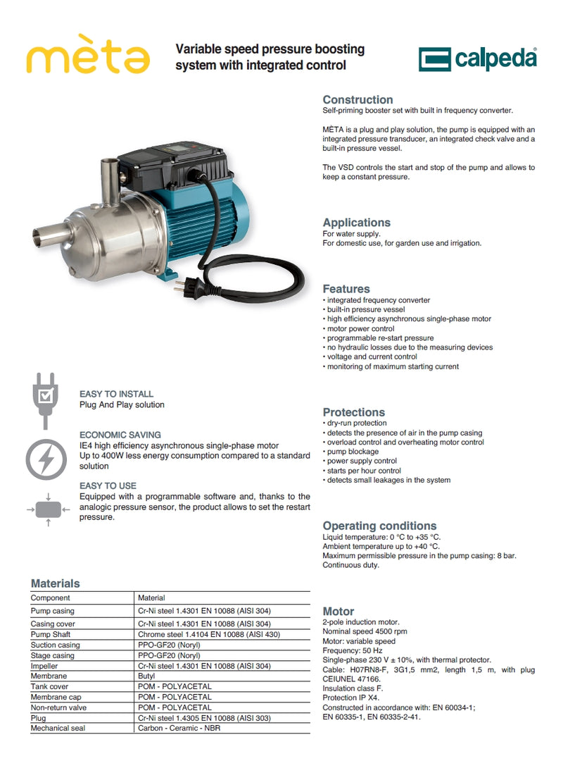 Calpeda META Variable Speed Pressure System