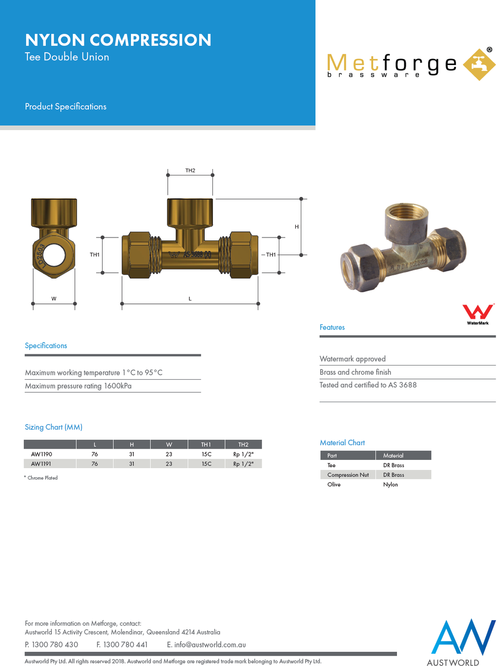 Copper 15mm x 1/2 Female Thread Compression Tee