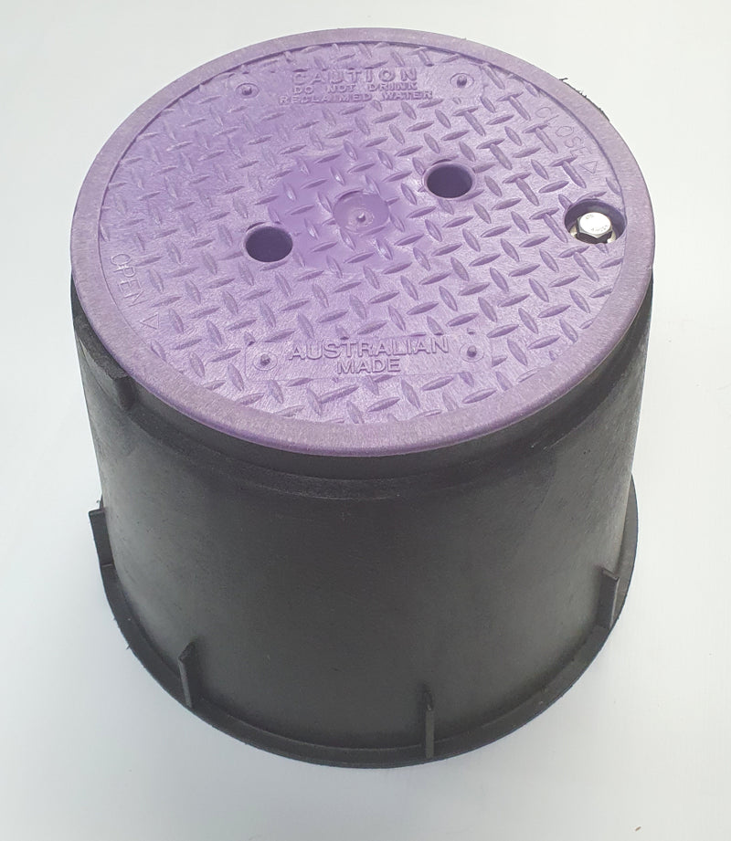 Valve Box 255 H x 250 Dia x 340 Base Purple Heavy Duty Round