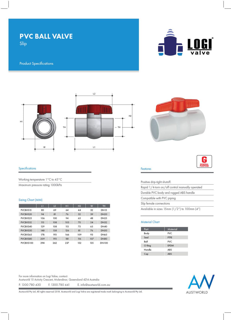 PVC Ball Valve 32mm Slip