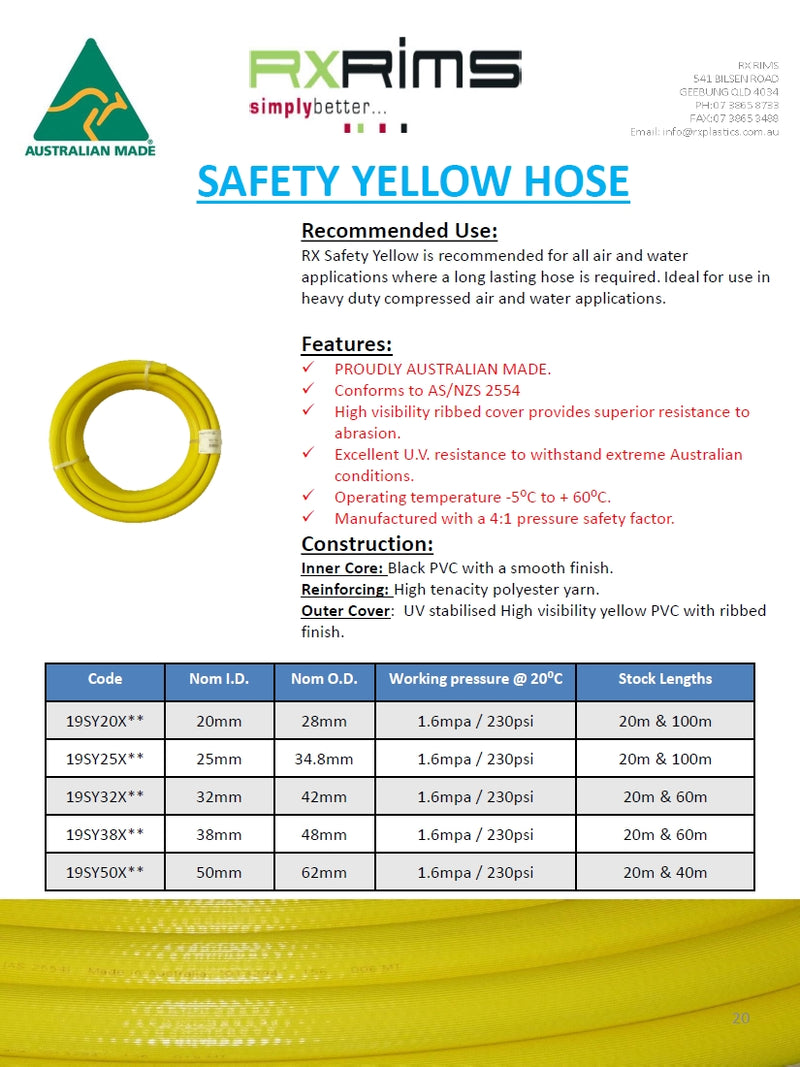 Safety Yellow Hose 25mm Cut