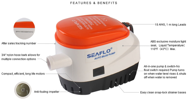 Seaflo 12v  2000l/h Automatic Bilge Pump